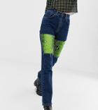 The Ragged Priest Mom Jeans With Faux Leather Snakeskin Panels - Blue