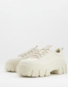 Asos Design Lace Up Shoes In Beige Faux Suede With Chunky Sole-neutral