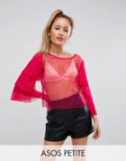 Asos Petite Ultimate Top In Mesh With Wowzer Ruffle Sleeves - Pink