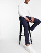 River Island Skinny Check Pants In Navy