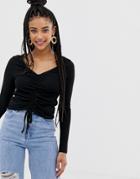 New Look Crop Top With Ruched Front In Black - Black
