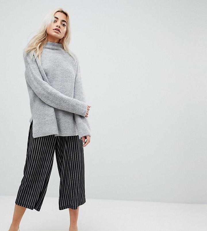 Asos Petite Crepe Culotte Pants In Stripe - Black