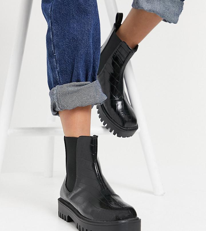 Raid Wide Fit Zinnia Chelsea Boots In Black Croc