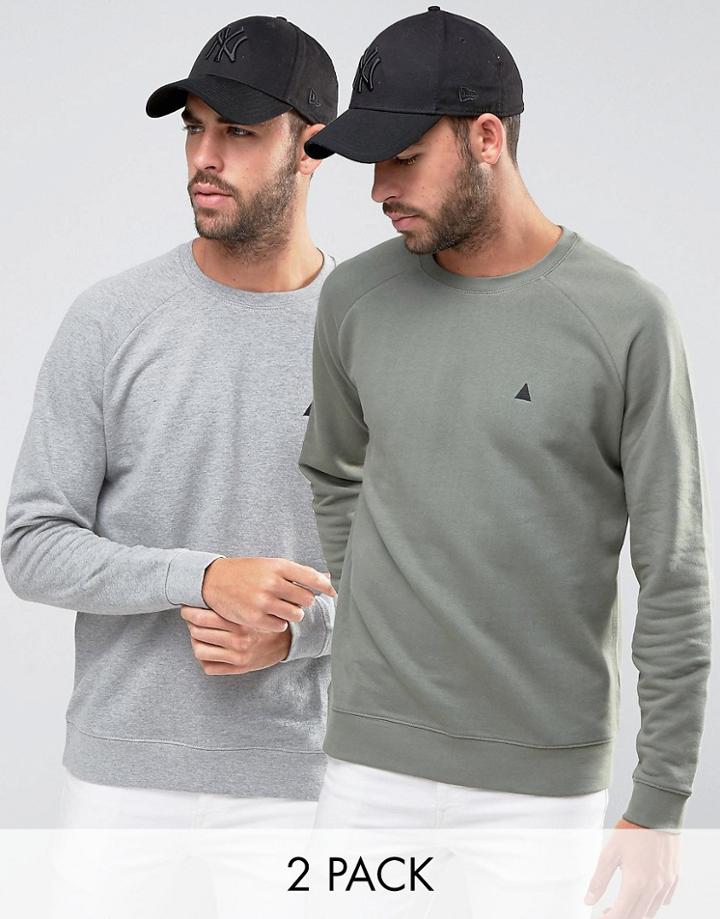 Asos Sweatshirt With Embroidery 2 Pack Gray Marl/washed Khaki - Multi