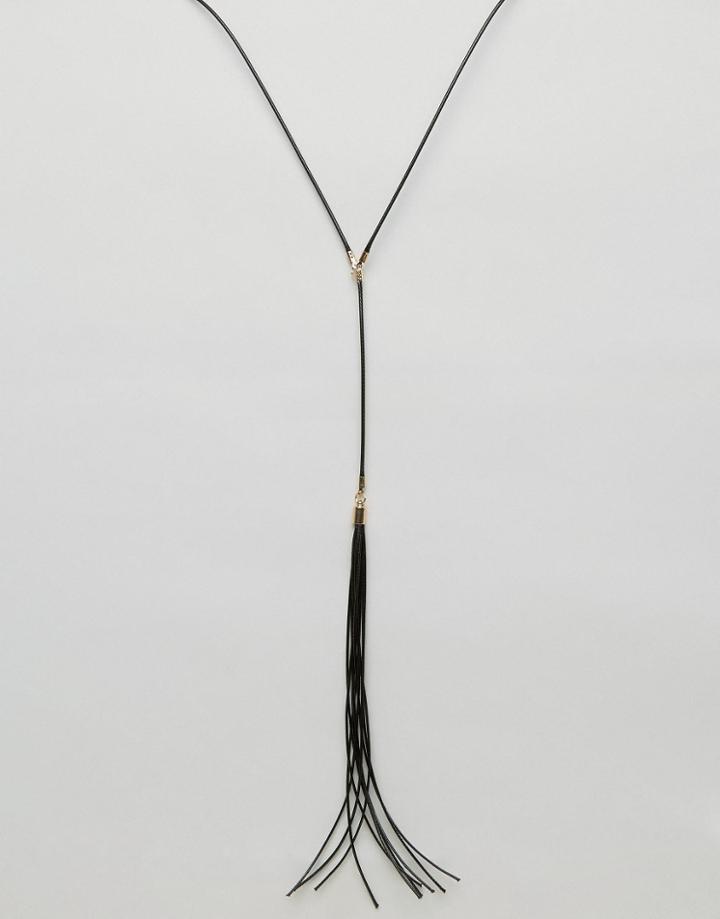 Asos Necklace With Long Tassle In Black - Black