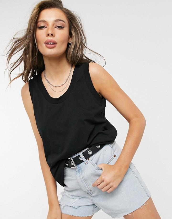 Asos Design Sporty Oversized Tank With Drop V Neck In Black