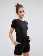New Look Puff Sleeve T-shirt - Black