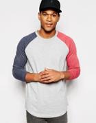 Asos Longline Long Sleeve T-shirt With Contrast Raglan Sleeves And Relaxed Fit