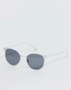 Asos Design Round Sunglasses With White Metal Frame And Black Lenses - Black