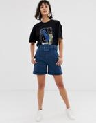Asos White Denim Belted Shorts - Multi