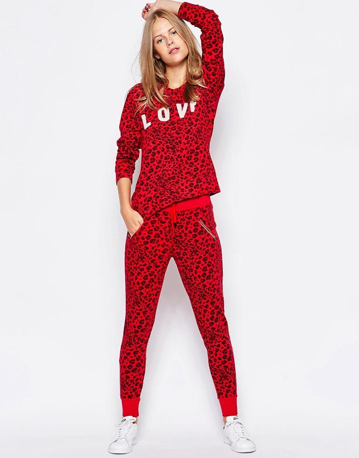 Sundry Leopard Print Sweatpants - Red