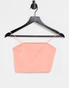 Asos Design Ultimate Bandeau Crop Top With Skinny Straps In Coral-pink