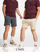 Threadbare Lounge 2 Pack Shorts In Sand And Charcoal-neutral