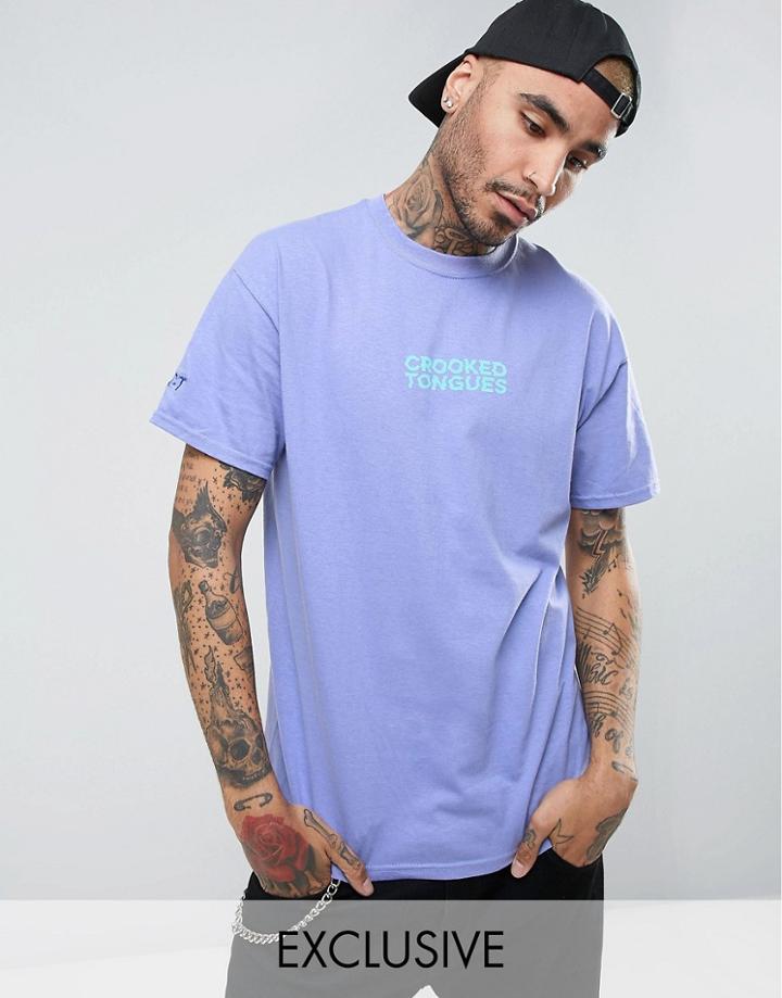 Crooked Tongues Gildan T-shirt In Purple With Large Logo - Purple