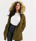 Asos Design Petite Ultimate Parka In Khaki - Green