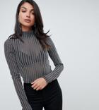 Asos Design Tall Silver Glitter Stripe High Neck Mesh Top - Black