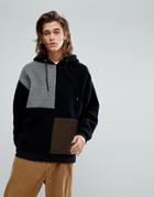 Asos Oversized Borg Hoodie With Color Blocking - Black