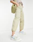 Topshop Nylon Cuffed Highwaisted Cargo Pants In Sage-green