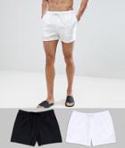 Asos Design Swim Shorts 2 Pack In Black & White Short Length Save - Multi