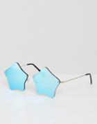Asos Design Star Sunglasses In Gold With Blue Mirrored Lens - Blue