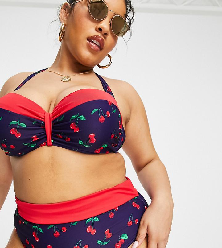 Simply Be Magisculpt Bikini Bottom In Cherry Print-multi