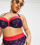 Simply Be Magisculpt Bikini Bottom In Cherry Print-multi