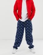 Karl Kani Baggy Denim Jeans With All-over Print In Blue