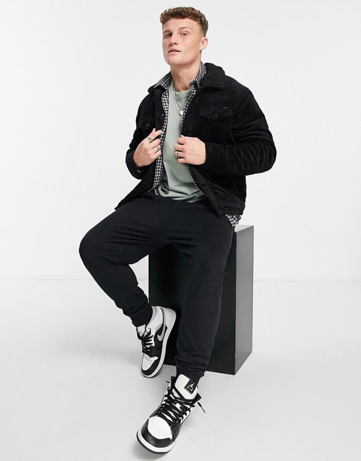 Only & Sons Cord Jacket With Sherpa Lining In Black