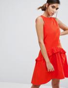 Closet London Drop Waist Ruffle Dress - Orange