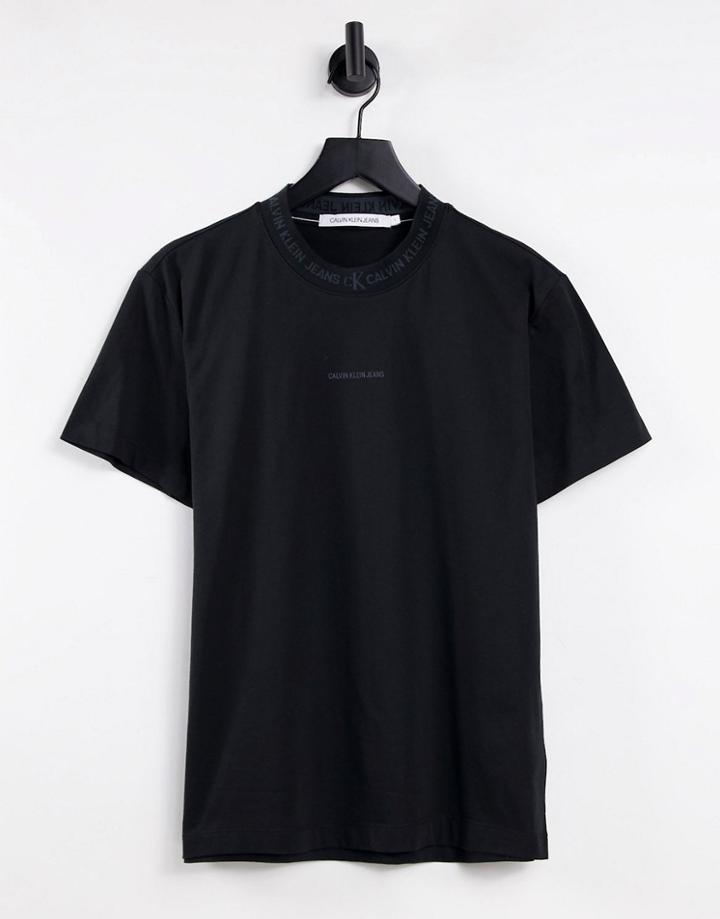 Calvin Klein Jeans Jacquard Neck Logo T-shirt In Black
