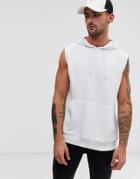 Asos Design Sleeveless Hoodie In Ribbed Texture In White