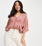 Asos Design Petite Button Through Tea Blouse In Rose-no Color