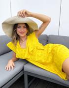 Asos Design Broderie V Frill Over Layer Dress In Bright Yellow