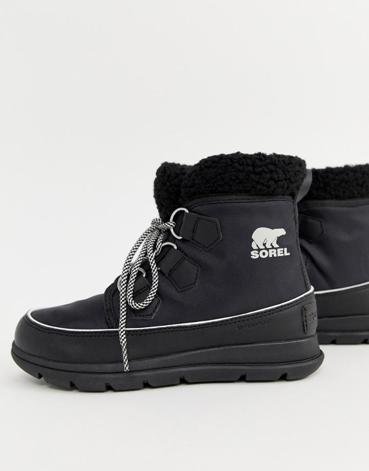 Sorel Explorer Carnival Waterproof Black Nylon Boots With Microfleece Lining - Black