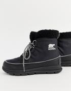 Sorel Explorer Carnival Waterproof Black Nylon Boots With Microfleece Lining - Black