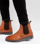 Asos Wide Fit Chelsea Boots In Tan Leather With Ribbed Sole - Tan