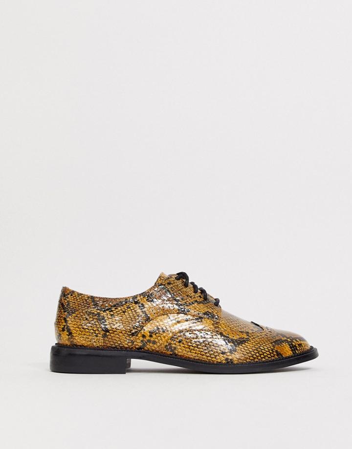 Asos Design More Flat Brogues In Snake-multi