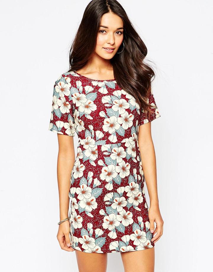 Yumi Floral Print Shift Dress - Red