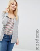 Asos Petite Cardigan With Black Star Embroidery At Cuff - Gray