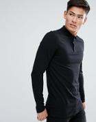 Asos Longline Muscle Long Sleeve Polo In Jersey - Black