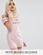 Missguided Petite Bardot Ruffle Trim Striped Romper - Multi