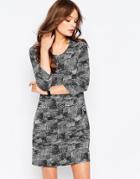Vila 3/4 Sleeve Geo Printed Shift Dress With Keyhole Back - Multi
