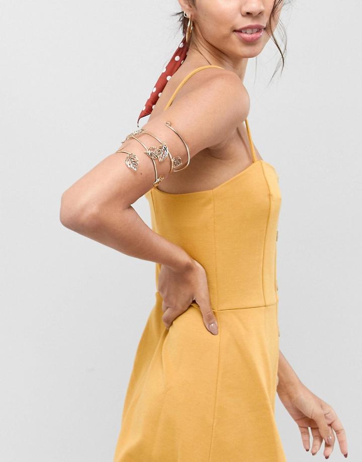 Asos Design Wrap Around Arm Cuff With Leaf Detail In Gold - Gold