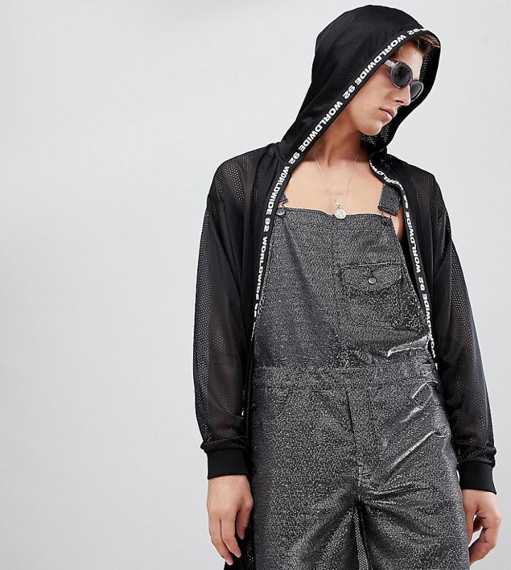 Asos Design Tall Hooded Jacket In Mesh Fabric With Taping - Black