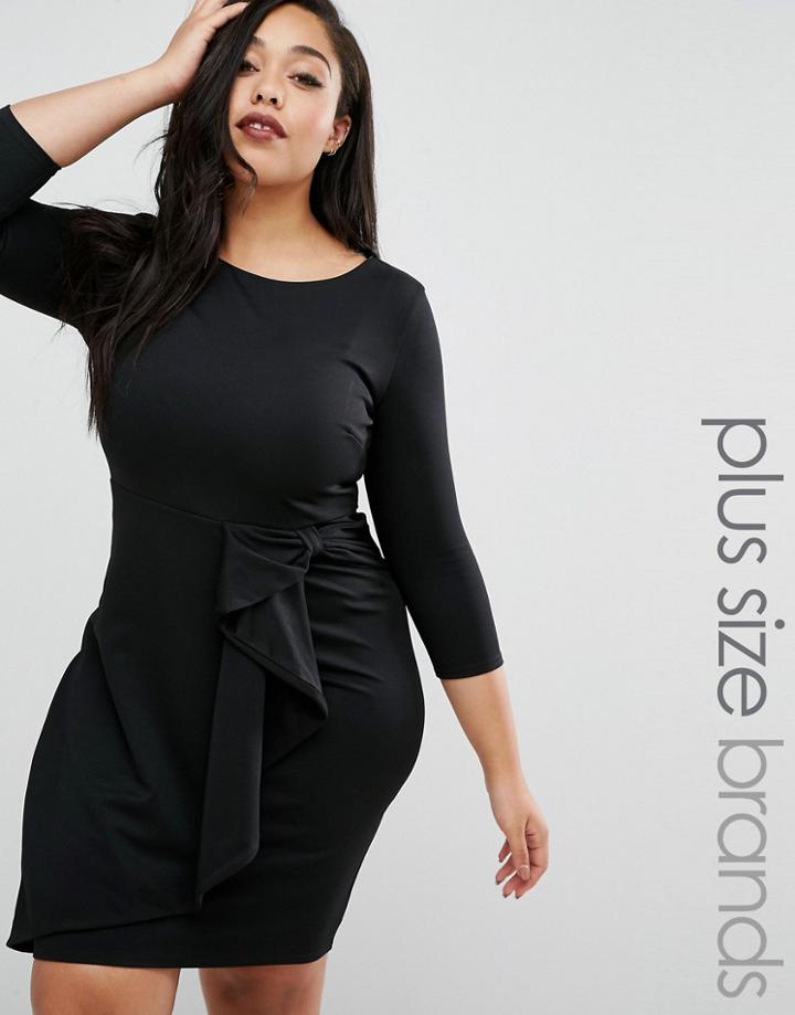 Goddiva Plus Pencil Dress With Frill Detail - Black