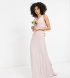 Tfnc Tall Bridesmaid Plunge Front Bow Back Maxi Dress In Mink-pink