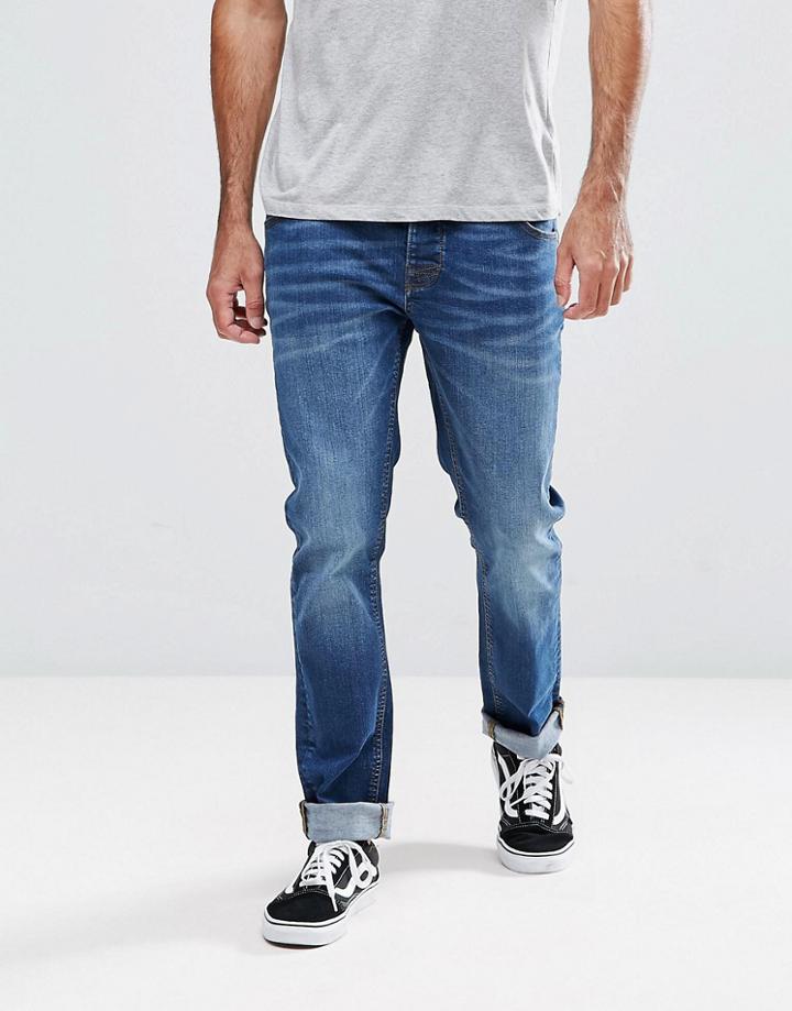 Hoxton Denim Slim Fit Jeans In Mid Wash Blue