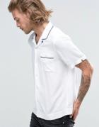 Asos White Shirt In Viscose With Tipping Detail And Revere Collar In R