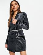 Missguided Rhinestone Belt Velvet Dress In Charcoal-gray