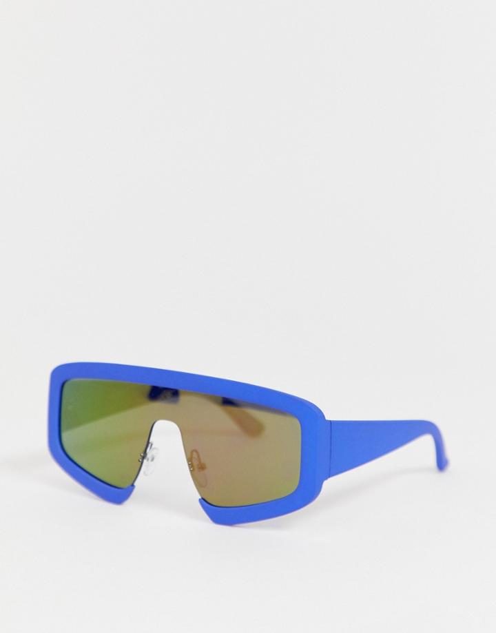 Asos Design Visor With Green Mirror Lens And Cobalt Blue Plastic Detail - Blue